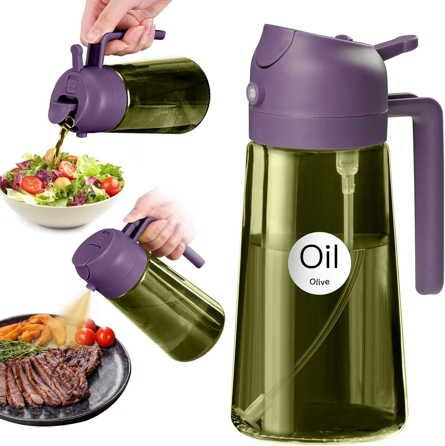 YARRAMATE 16oz/470ml Dark Green Oil Sprayer for Cooking with Stickers, Food-grade Premium 2 in 1
