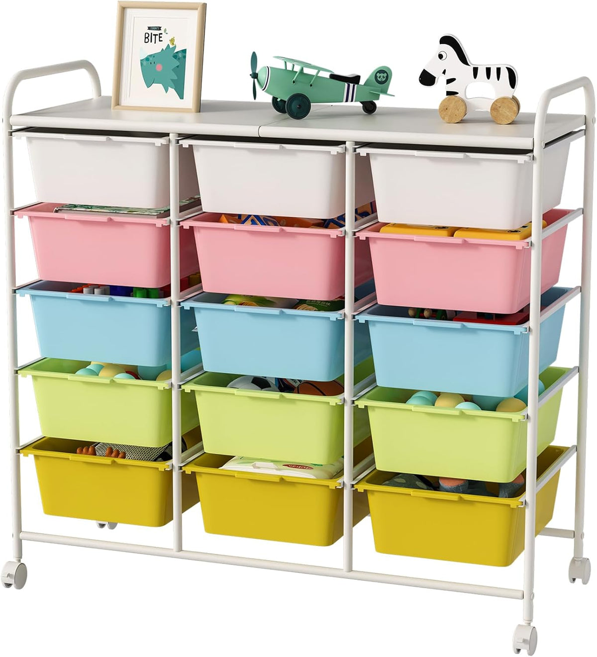15 Drawers Rolling Cart With Wheels, Plastic Storage Drawer With Metal Frame, Multipurpose Art