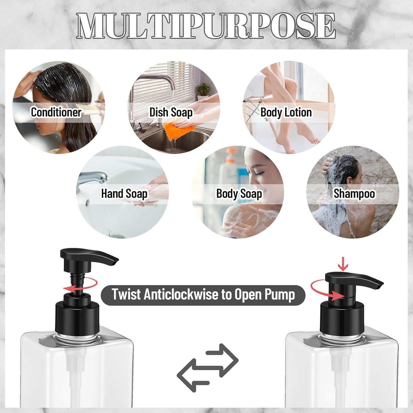 Tanlade 6 Pcs Shampoo and Conditioner Dispenser Bottles 16oz Modern Shower Soap Bottles with Pump
