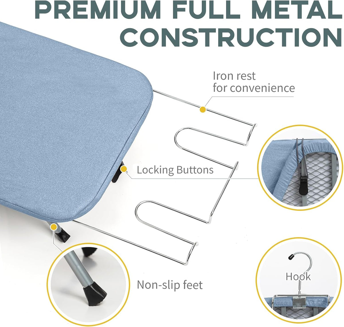 Table Top Ironing Board, RAINHOL Small Folding Iron Board Portable with Non-Slip Feet, Travel