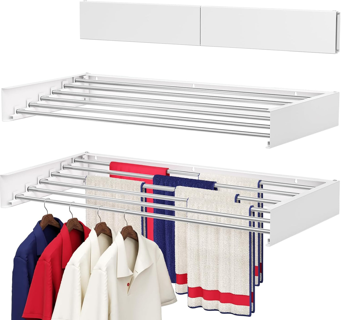 Wall Mounted Drying Rack 40", Foldable Laundry Drying Rack with Stainless Steel Rods, Retractable