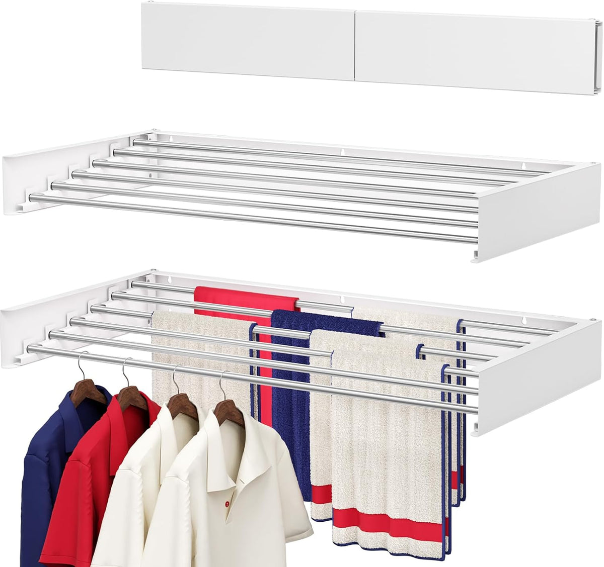 Wall Mounted Drying Rack 40", Foldable Laundry Drying Rack with Stainless Steel Rods, Retractable