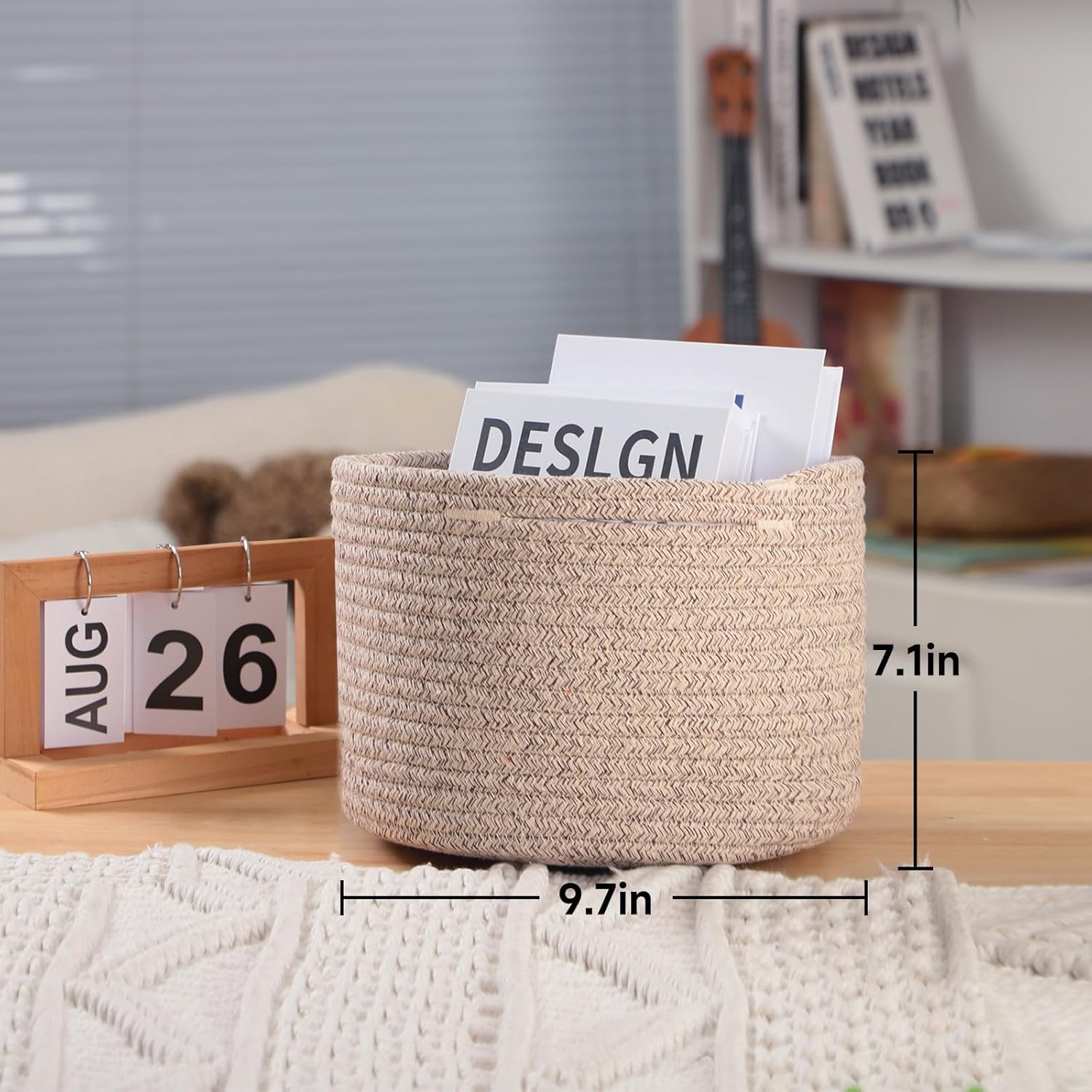 Small Basket for Organizing | Cube Shelf Closet Storage Baskets | 9.7×9.7×7.1” | Woven Rope Gift