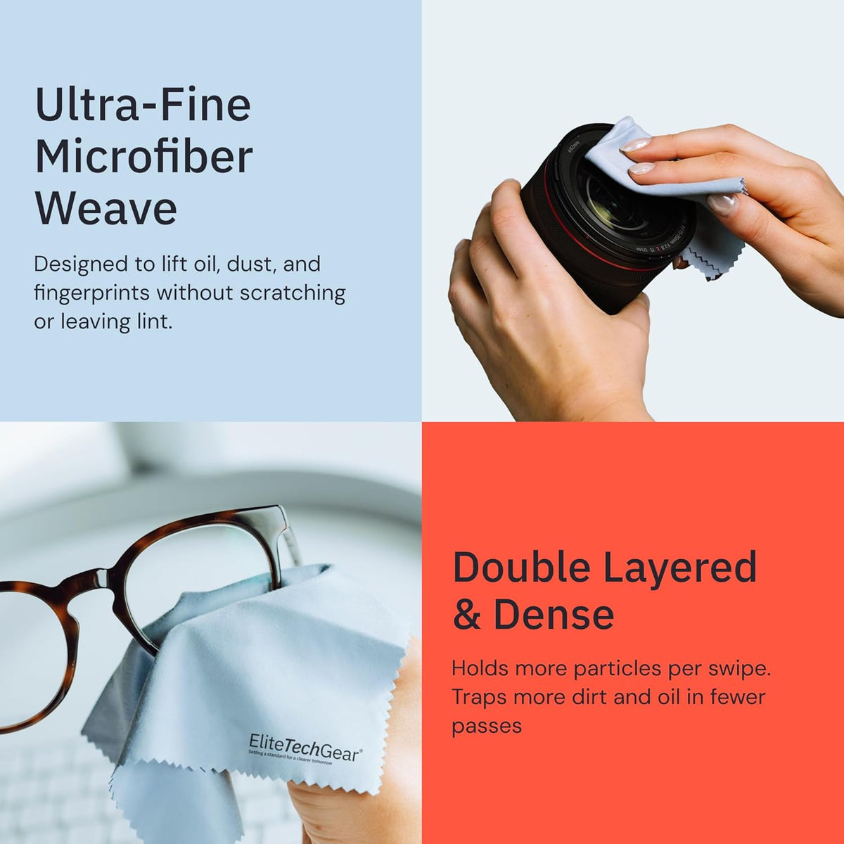 Elite Screens Microfiber Cleaning Cloth - 12 x 12 in, Pack of 4, Blue - Glasses Cleaning Cloth &