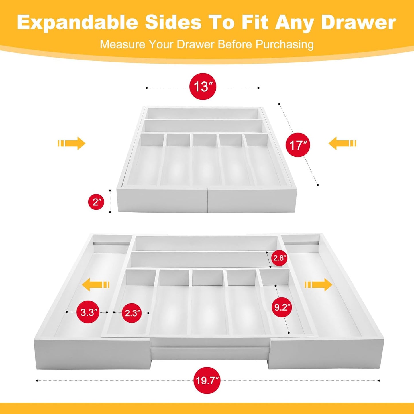 Large Premium Bamboo Silverware Organizer - Expandable Drawer Organizer & Utensil Organizer