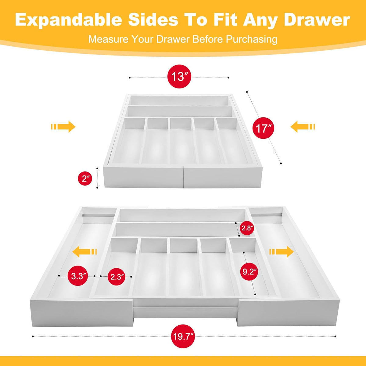 Large Premium Bamboo Silverware Organizer - Expandable Drawer Organizer & Utensil Organizer