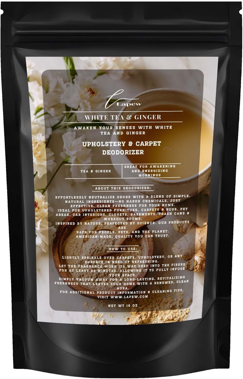 White Tea & Ginger Carpet Freshener Powder: Powerful Odor Eliminator for Home, Upholstery
