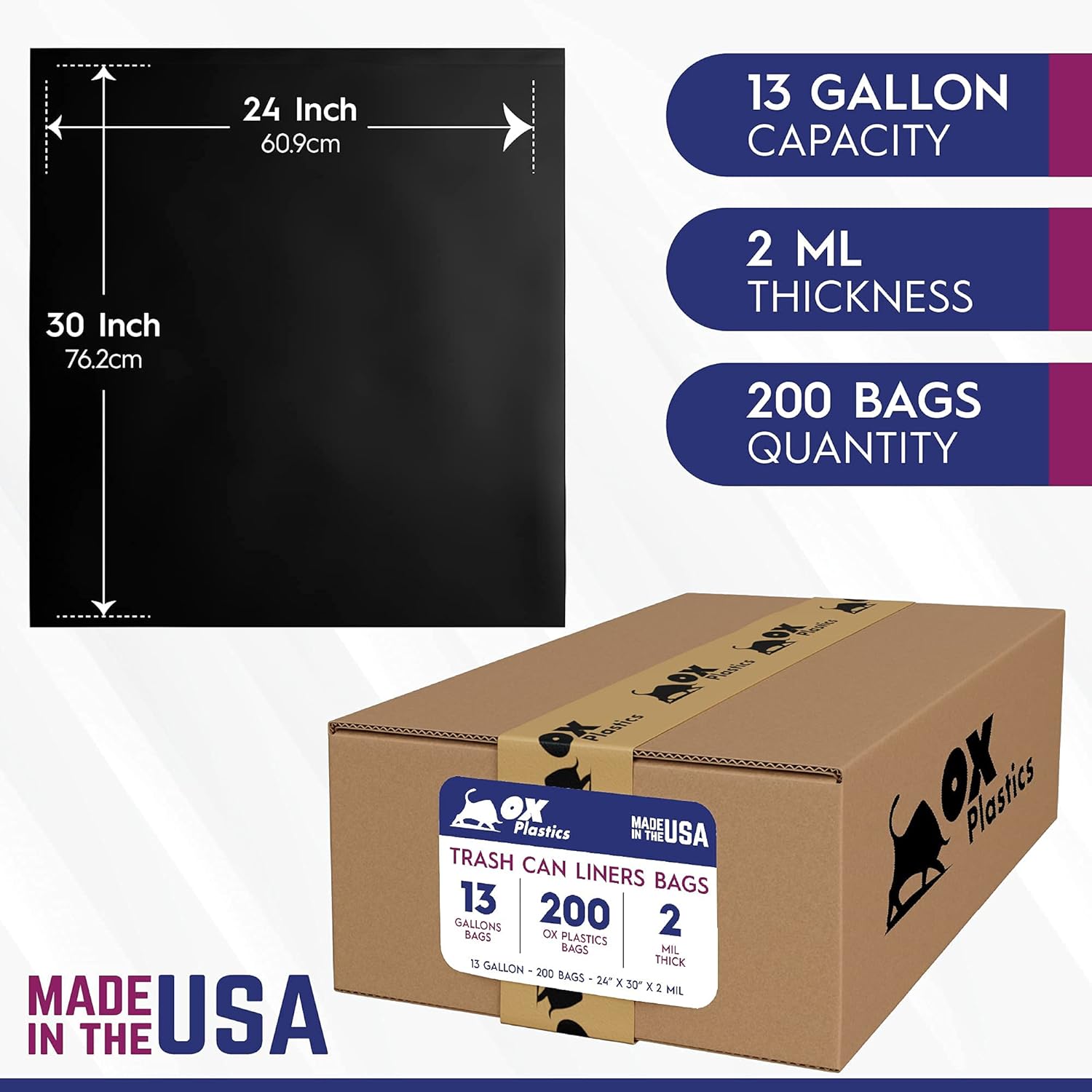 OX Plastics Black Trash Bags - Heavy Duty Garbage Bags, Extra Thick Unscented Large Trash Can