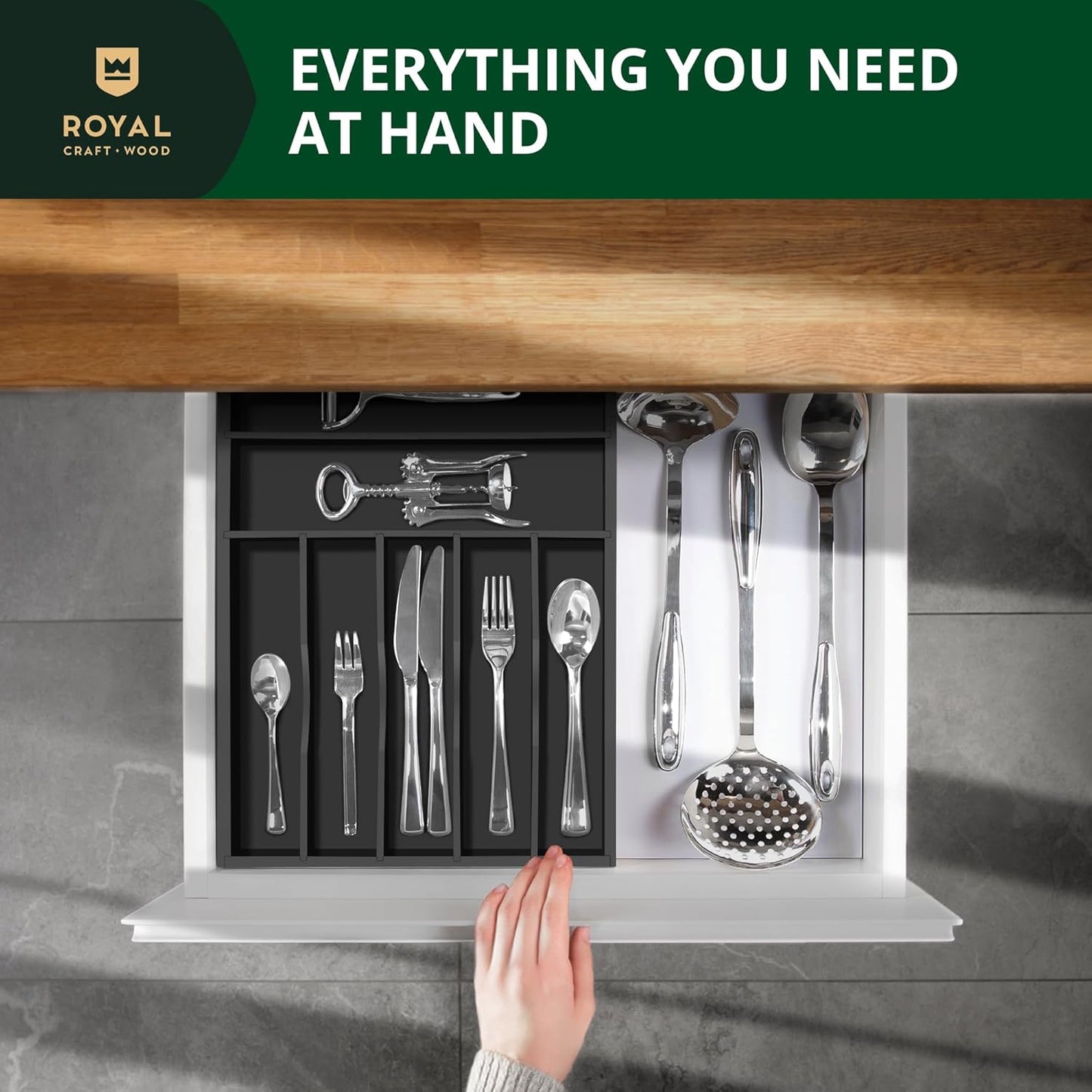 ROYAL CRAFT WOOD Luxury Bamboo Kitchen Drawer Organizer - Silverware Organizer - Utensil Holder and