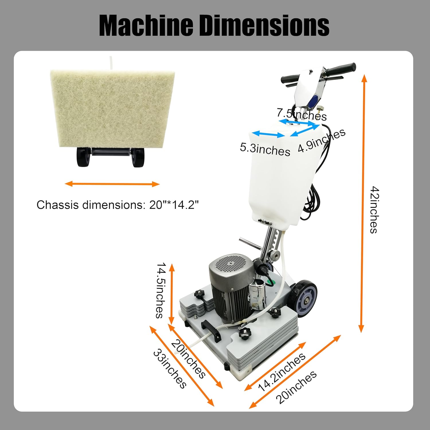 Floor Grinding Scrubber Buffer Polisher Machine Square Chassis Clean Polish Wax Renovate Step