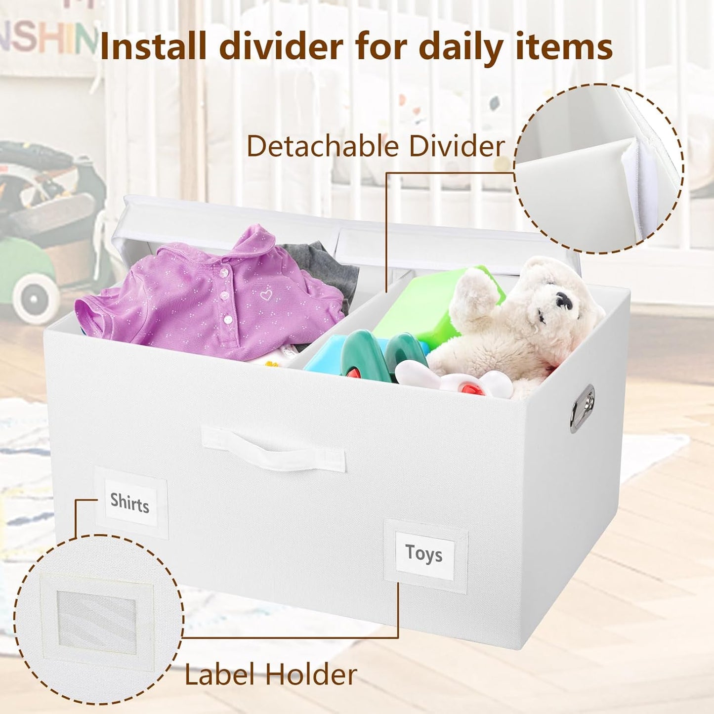 75 Quarts Extra Large Decorative Storage Bins with Lids, 3 Packs White Collapsible Storage Bins