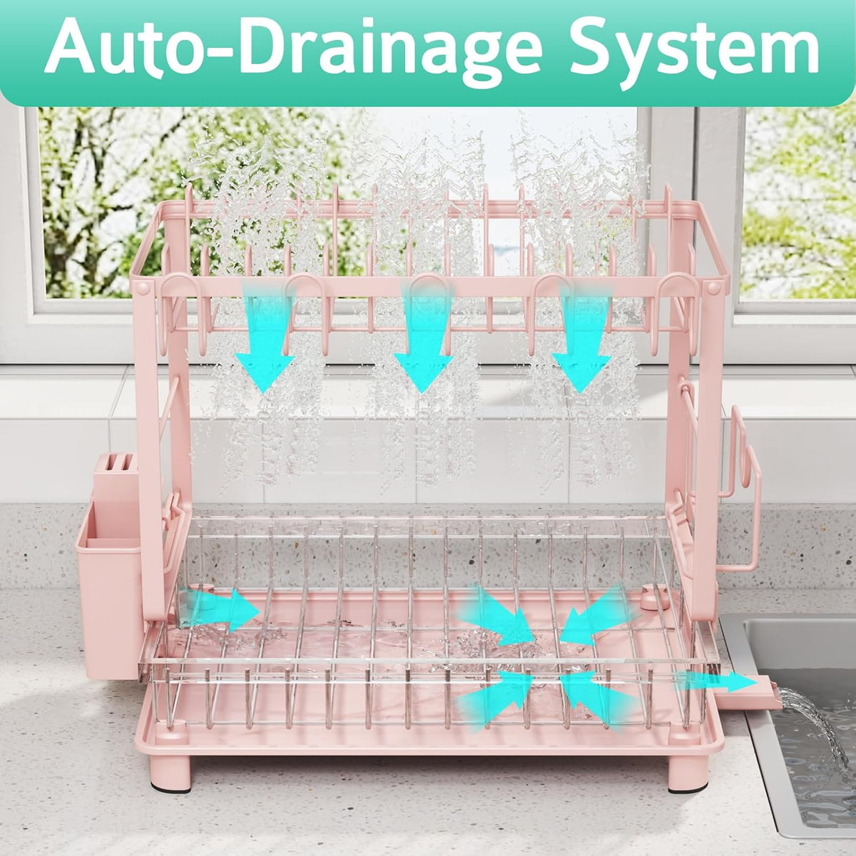 Multifunctional Dish Drying Rack - Rustproof, 2-Tier Dish Racks with Drainboard, Space-Saving