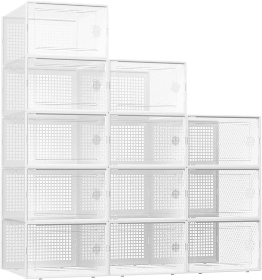 Kuject XX-Large Shoe Storage Boxes Organizers Clear Plastic Stackable 12 Pack, Shoe Rack & Holder