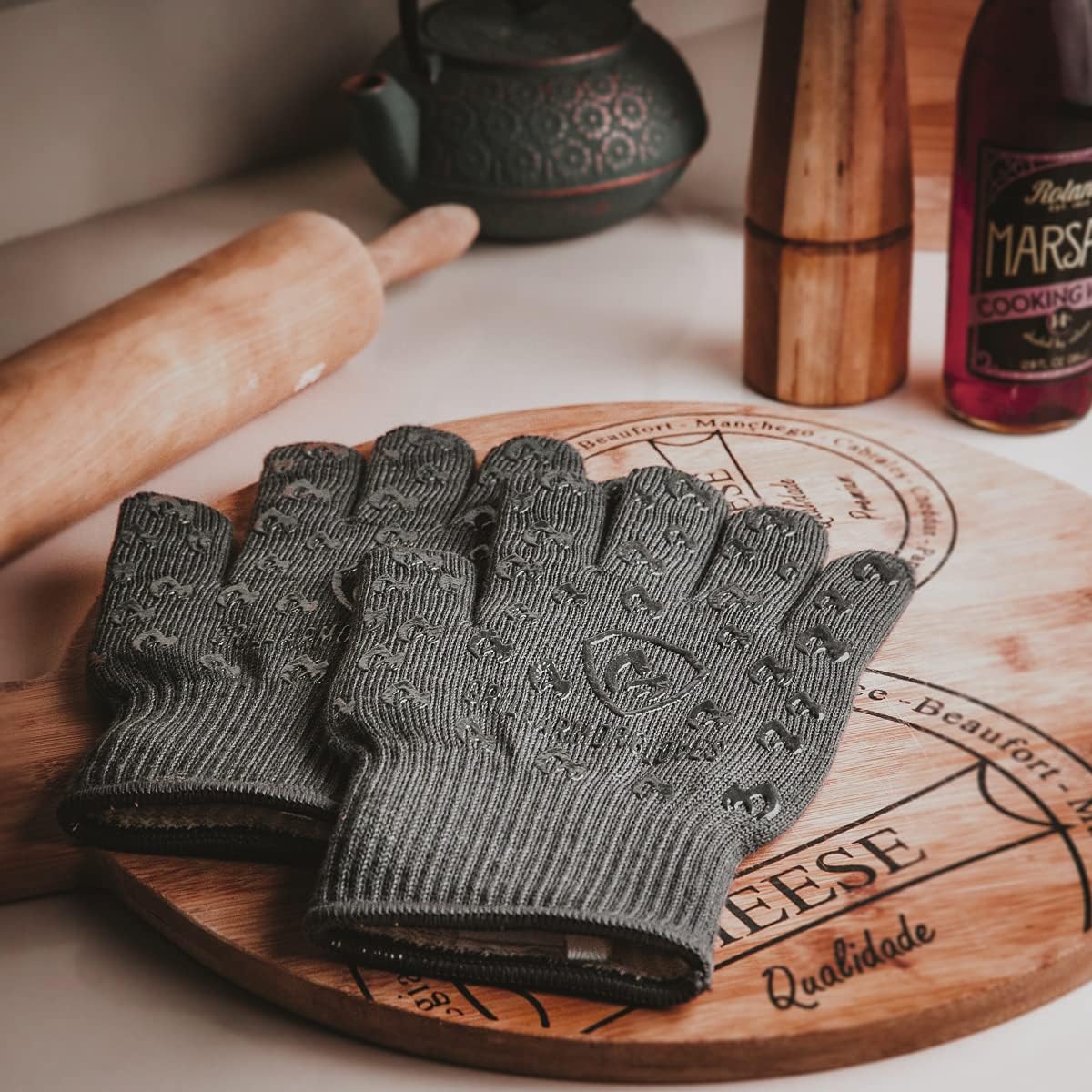 Grill Armor Oven Gloves 932°F Extreme Heat & Cut Resistant Oven Mitts with Fingers for BBQ