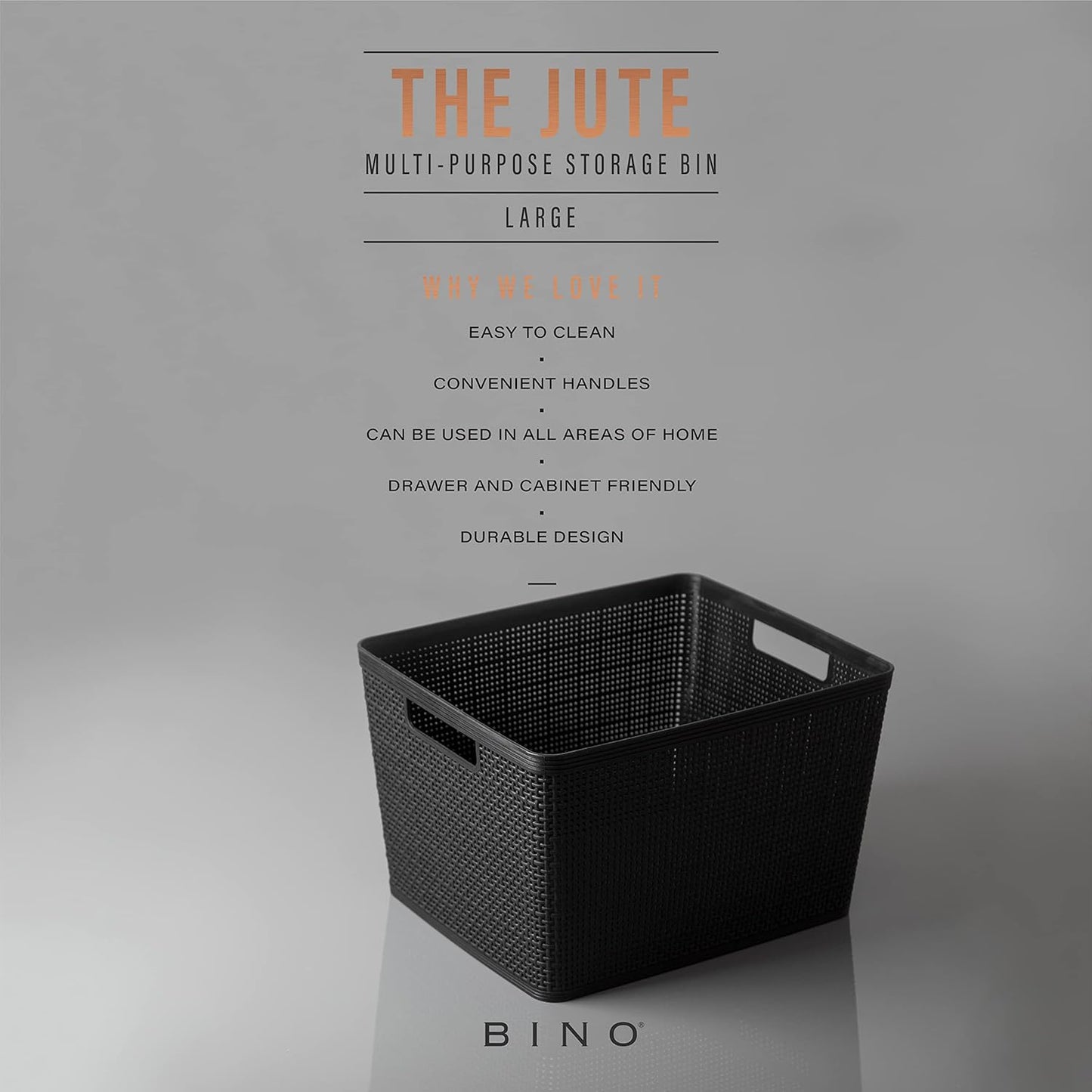 BINO | Woven Plastic Basket | Large (Black), 3-Pack | THE JUTE COLLECTION | Home Organization
