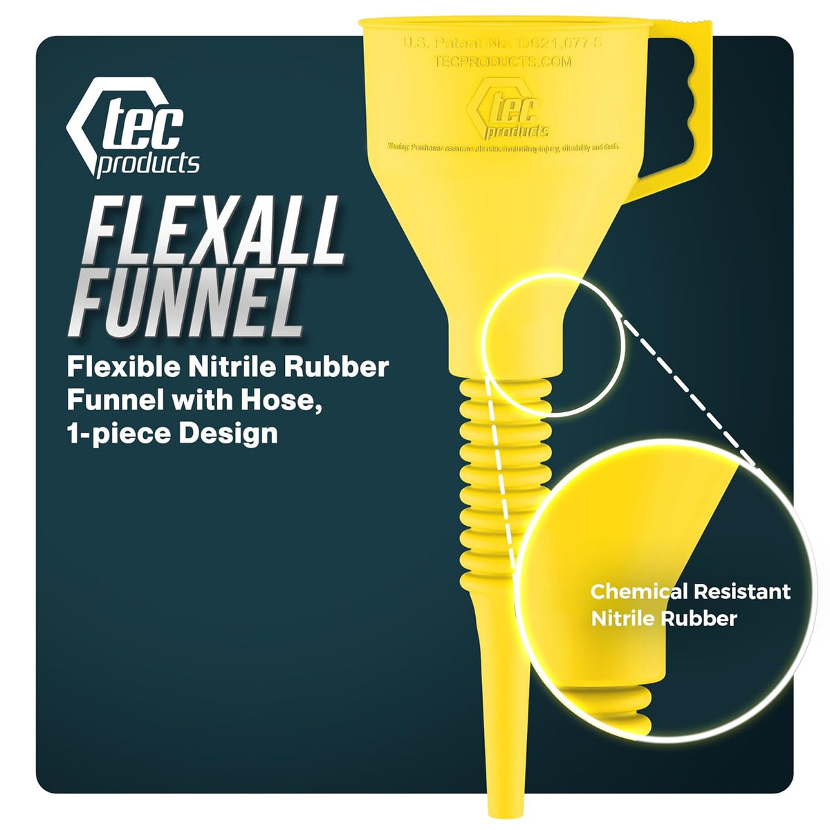 TEC Products FlexAll Long Flexible Funnel for Automotive Use - Durable Nitrile Rubber - Ideal for