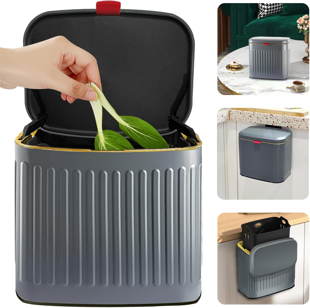 GloDeals Compost Bin, Detachable and Countertop Bin, 4 Liter / 1.06 Gallon, Stainless Steel Small