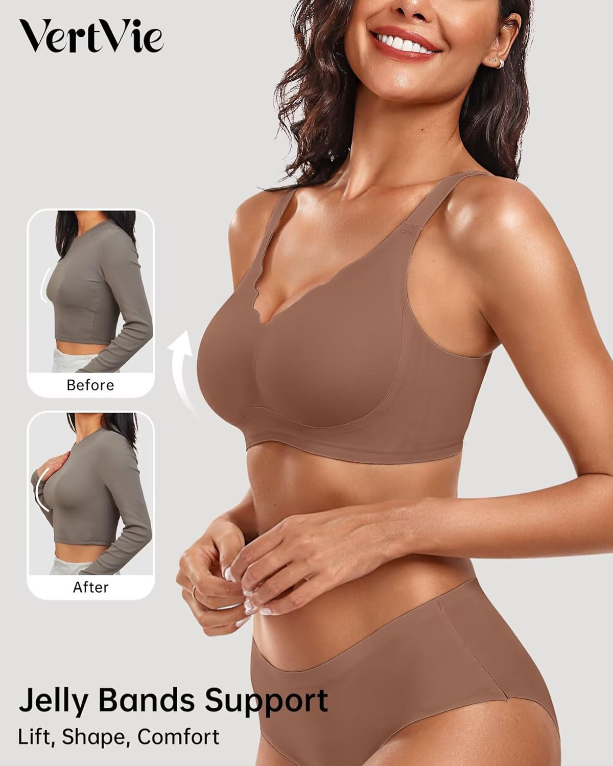 Vertvie Womens Seamless Bras No Underwire Supportive Wireless Push Up Full Coverage Bralette