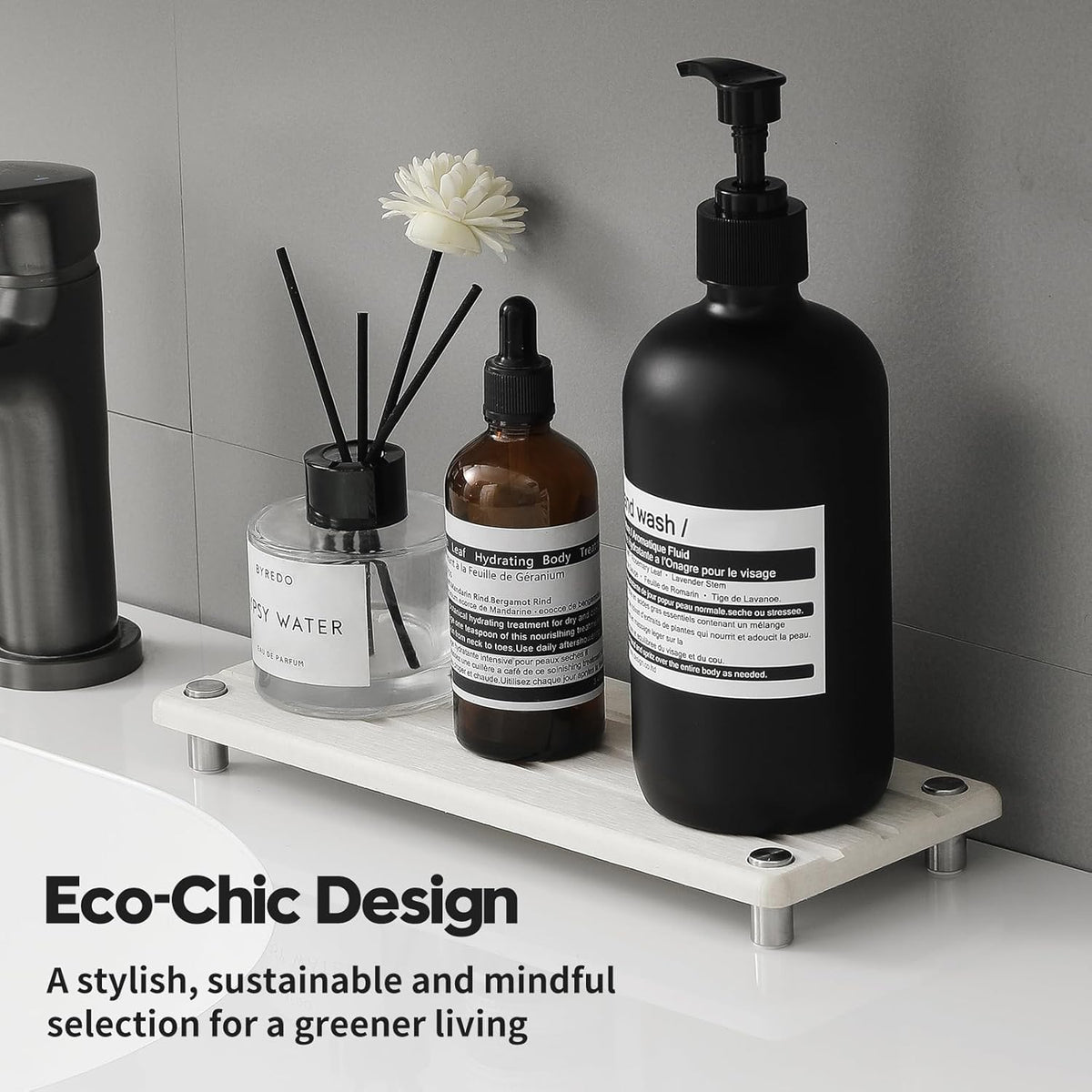 Quick Dry Bathroom Tray & Kitchen Sink Organizer, Water Absorbing Countertop Sponge Holder Soap