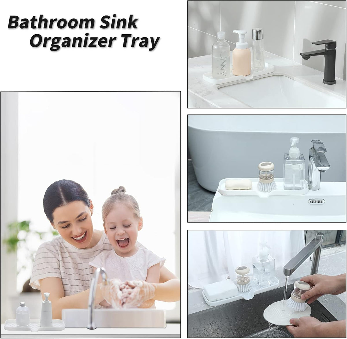 Silicone Bathroom Soap Dishes with Drain Spout-Bathroom and Kitchen Sink Organizer,Sponge