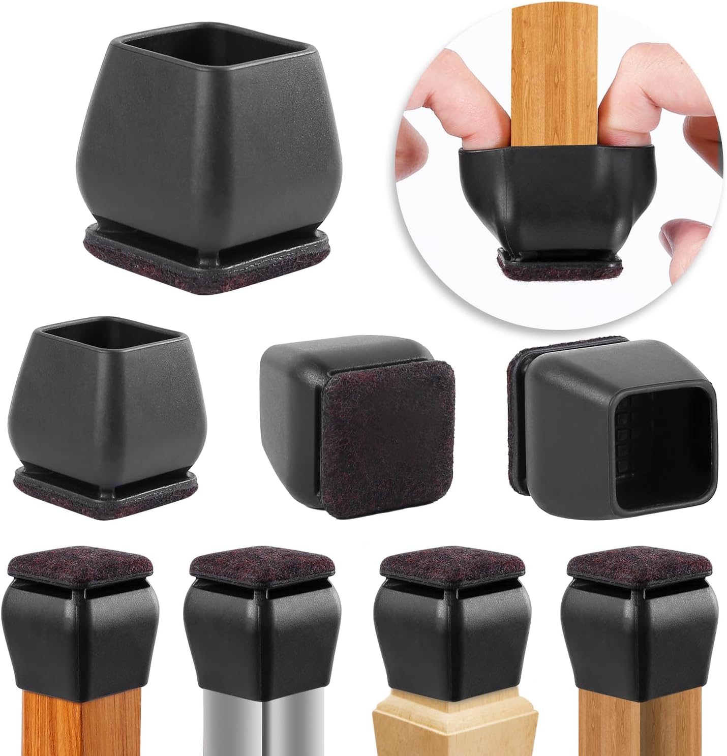 Ezprotekt 24 Pcs Square Silicone Chair Leg Floor Protectors, Felt Furniture Pads Covers for Table