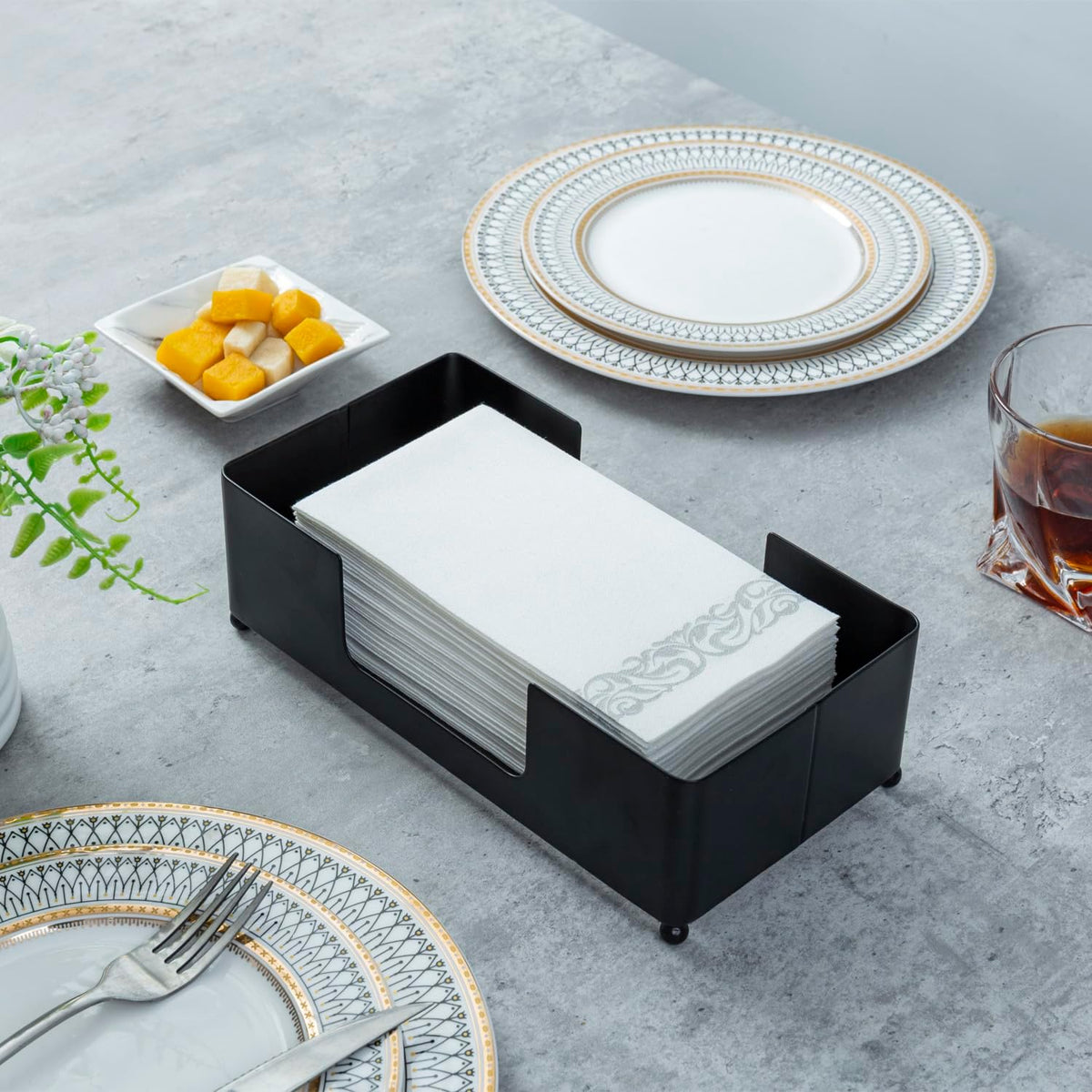 MyGift Modern Matte Black Metal Folded Paper Towel Holder for Commercial & Guest Bathroom, Sink