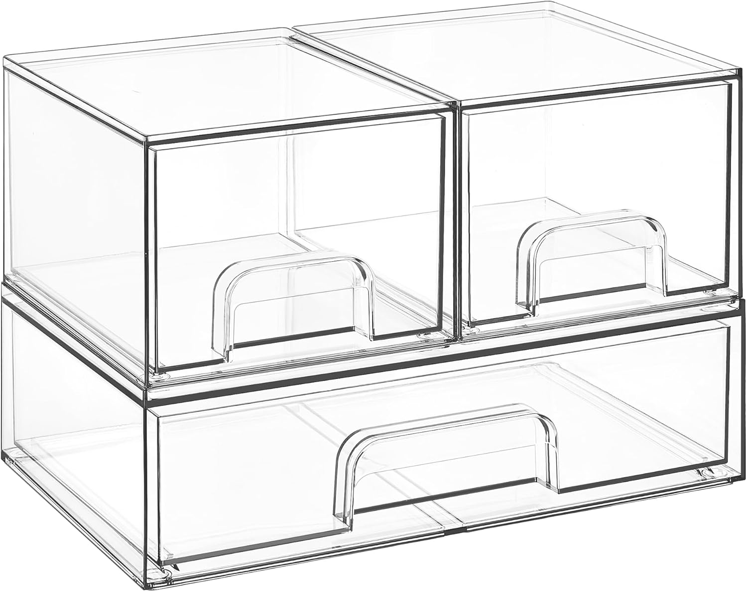 Vtopmart Stackable Storage Drawers Set of 3,Clear Plastic Organizer Bins for Makeup, Cosmetics