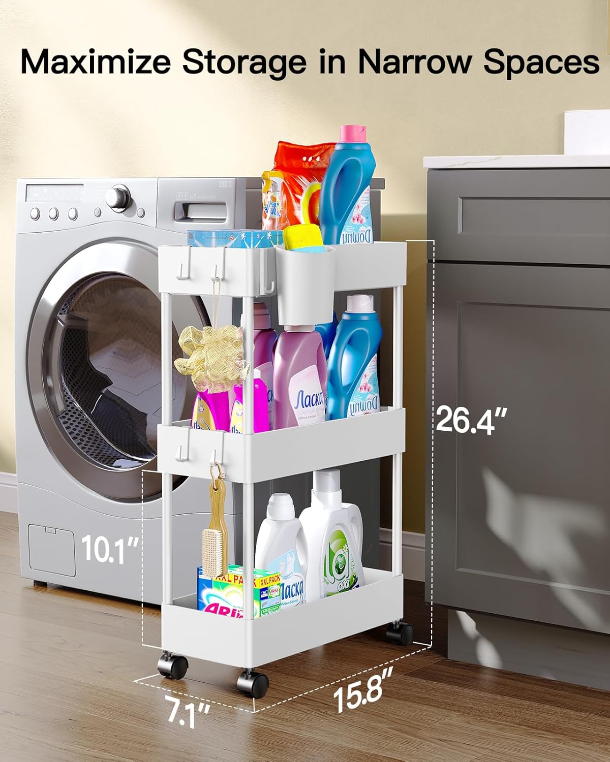 Pipishell Slim Storage Cart with Wheels, Bathroom Cart Organizer Bathroom Storage Small, Rolling