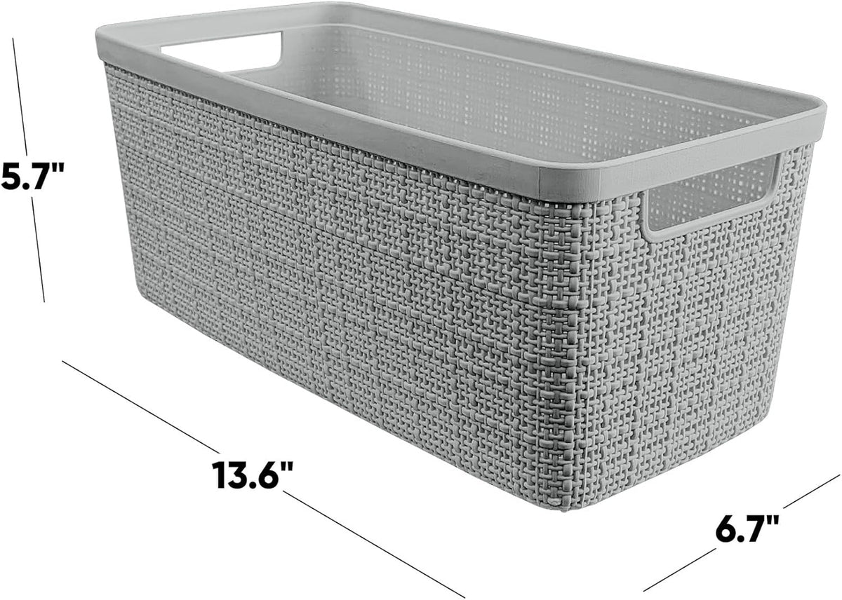 Curver Jute Decorative Plastic Organization and Storage Basket Perfect Bins for Home Office, Closet