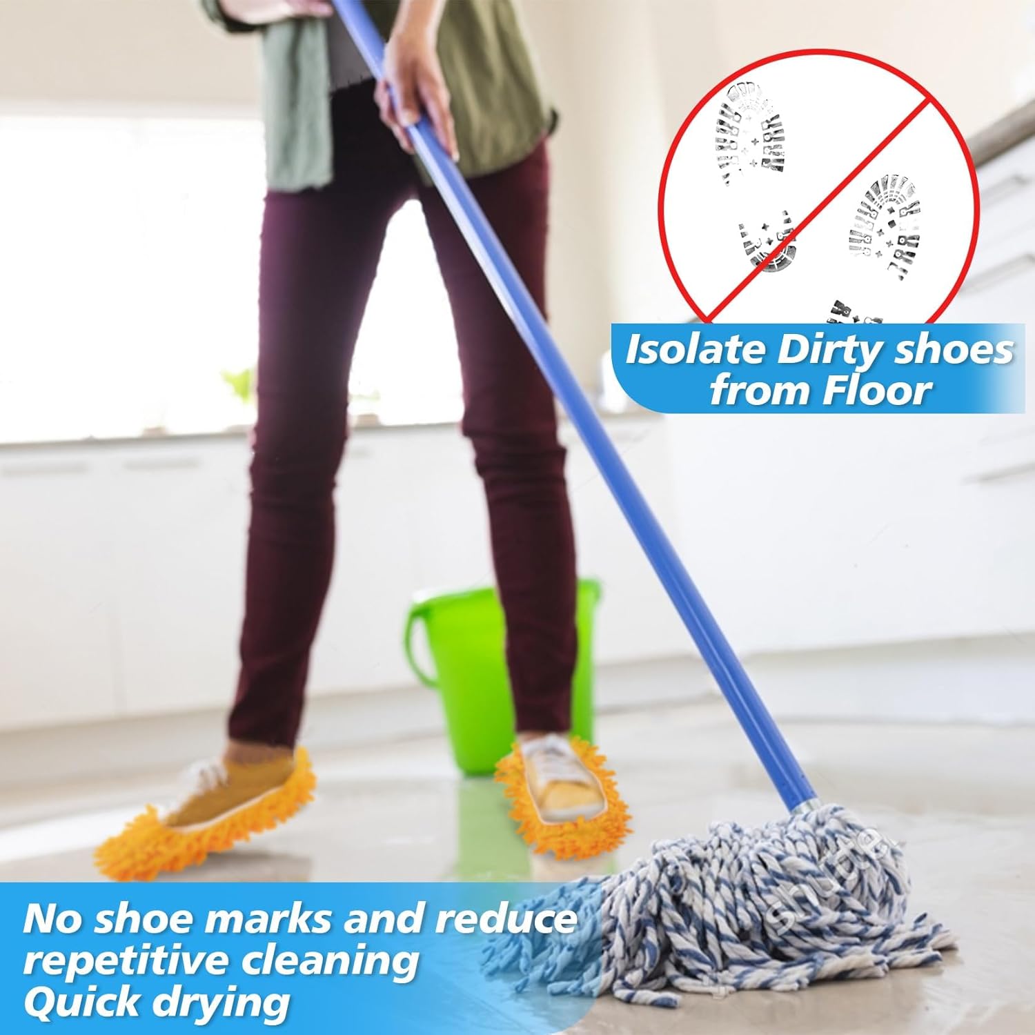 MAQIHAN 10 Mop Slippers for Floor Cleaning - Size 9.5 Mop Socks Women Mopping Cleaning Socks Feet