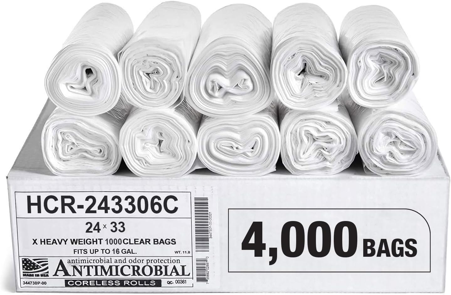Aluf Plastics High Density Trash Bags, 16 Gallon, 4000 Count, 6 Micron (eq), 24" x 33", Clear, for