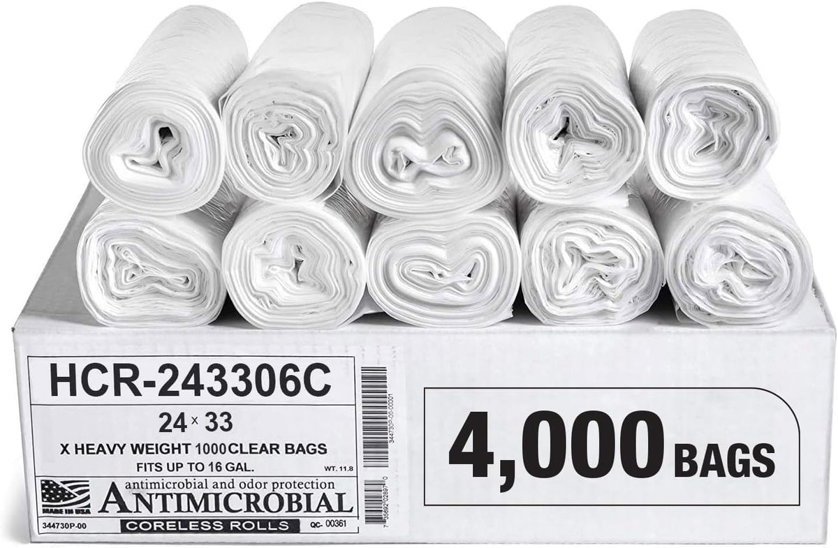 Aluf Plastics High Density Trash Bags, 16 Gallon, 4000 Count, 6 Micron (eq), 24" x 33", Clear, for