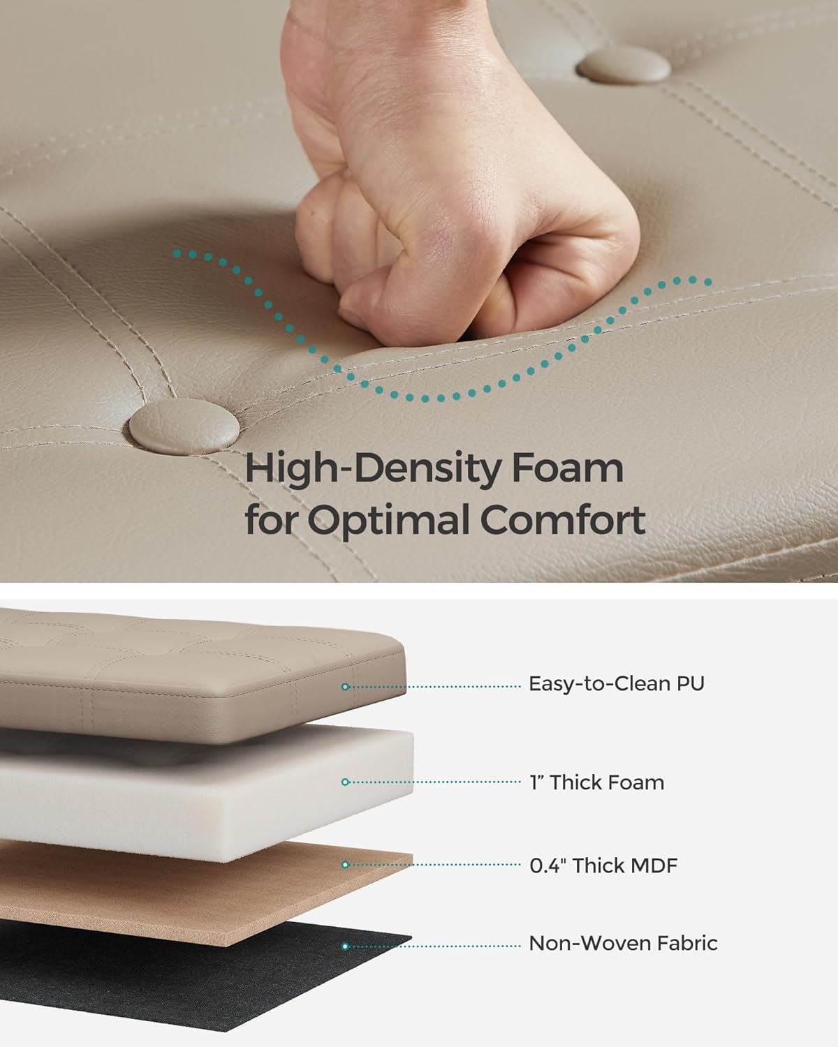 SONGMICS Mazie Collection - 30 Inches Folding Storage Ottoman Bench, Ottoman with Storage, Foot