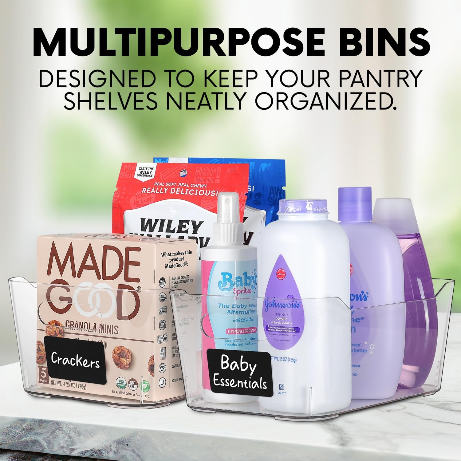 Clear Plastic Storage Bins with Labels and Marker, Perfect for Kitchen Organization or Pantry