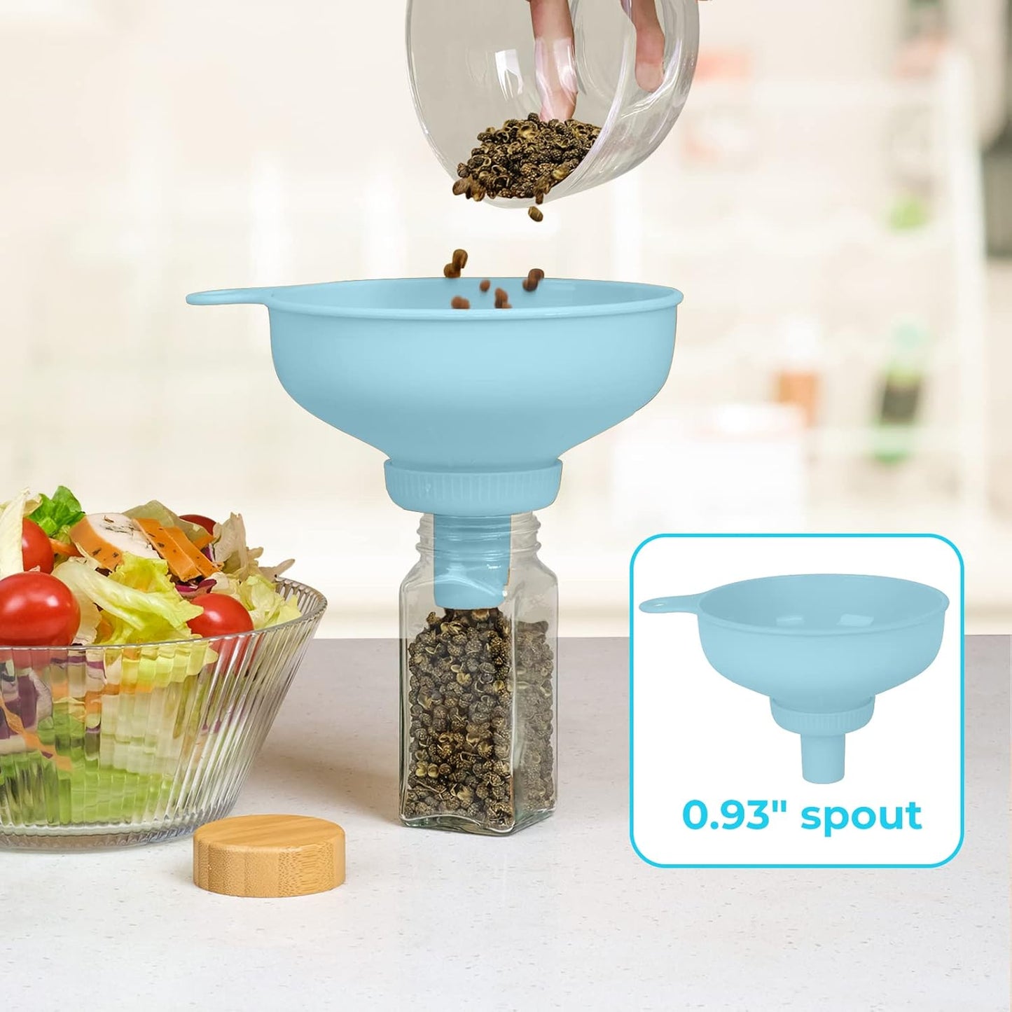 Wide Mouth Kitchen Funnel, Food Grade Plastic Cooking Canning Funnel with 4 Sizes Spouts for