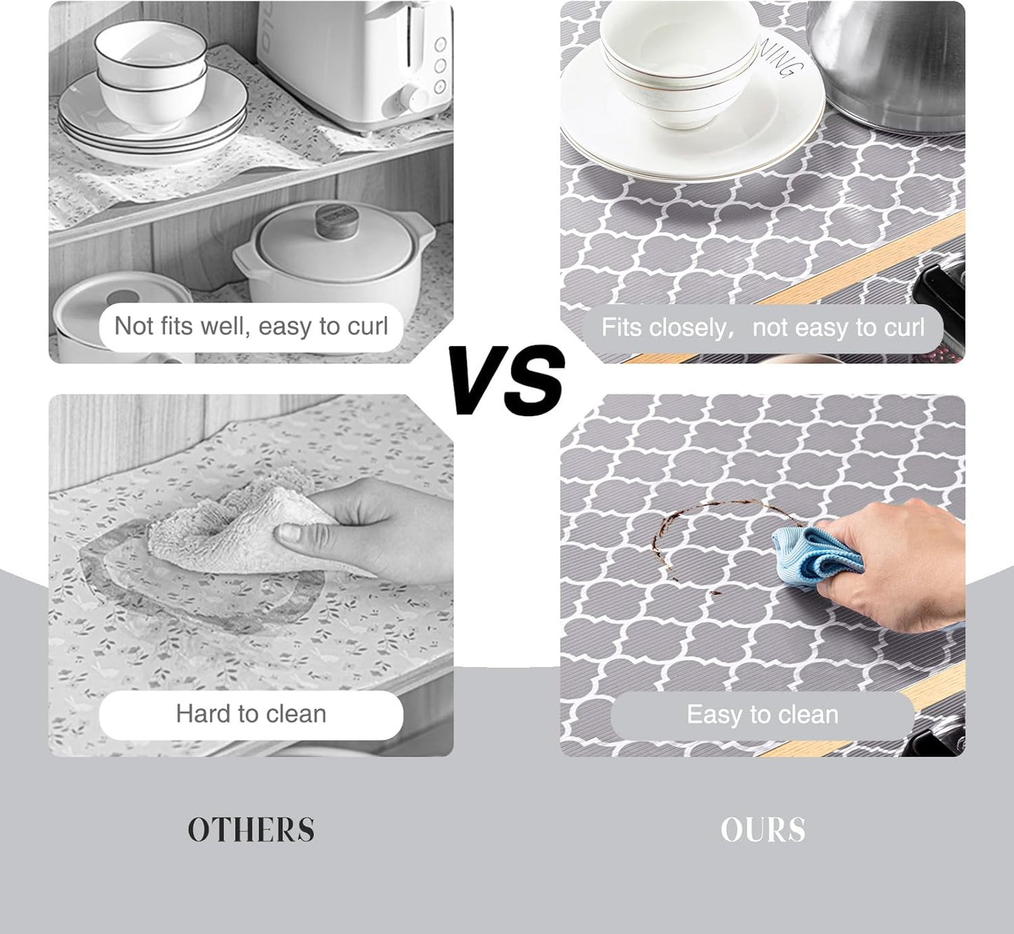 Glotoch 2 Rolls Non Adhesive Shelf Liners for Kitchen Cabinets, Waterproof Drawer Liners for