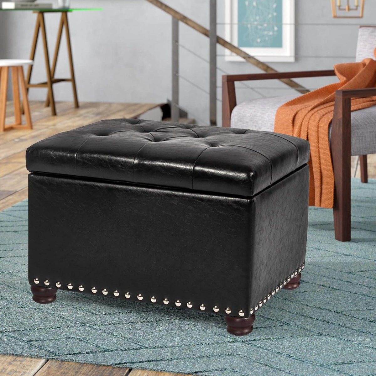 Joveco Leather Storage Ottoman, 24" Rectangle Tufted Foot Rest Stool, for Living Room Bedroom
