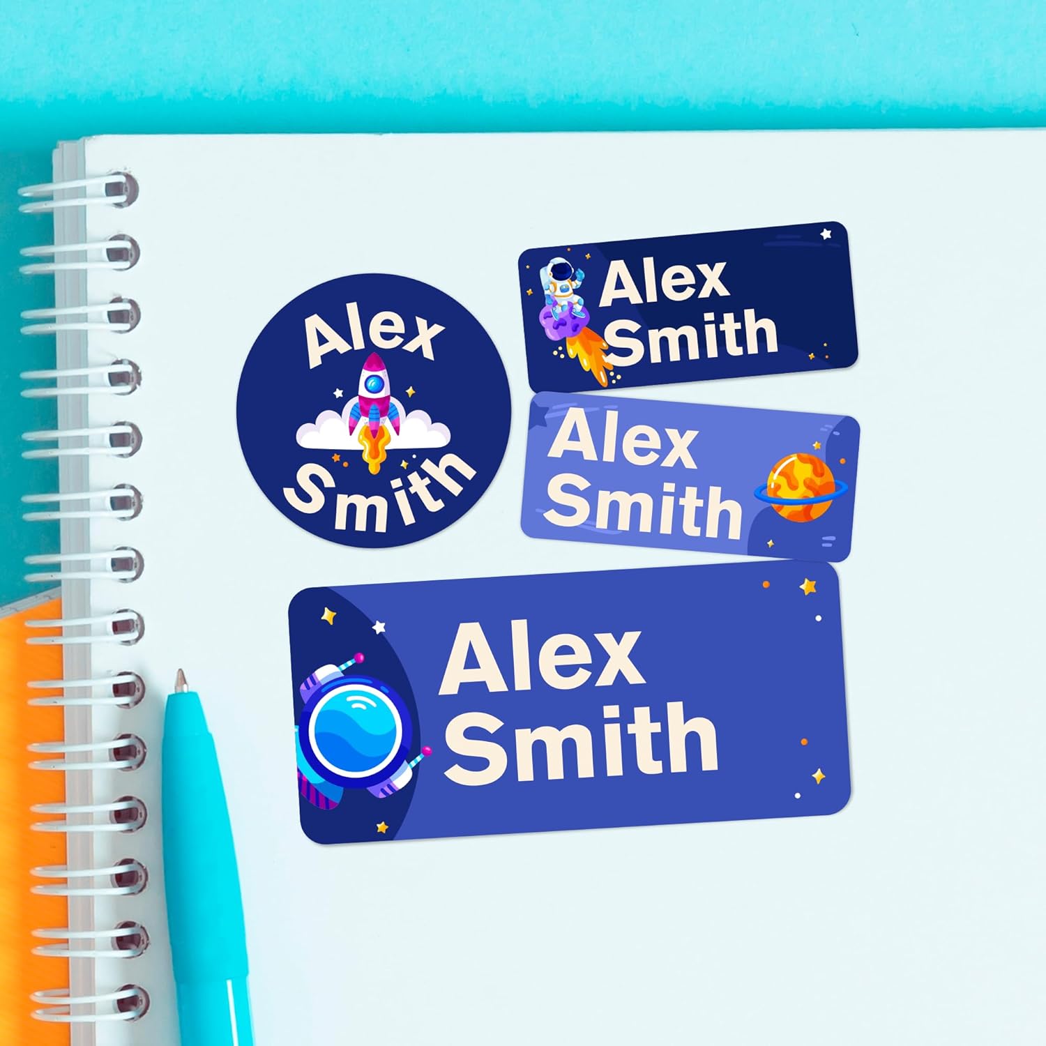 Personalized Name Tag Stickers for Kids (130+ Pack) | Space-Themed Waterproof Labels for School
