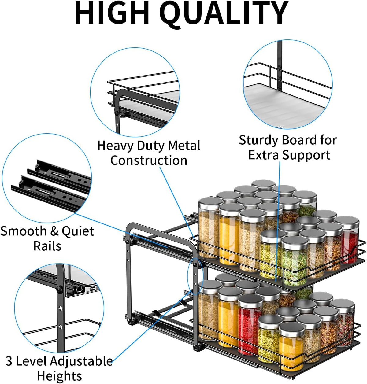 RCHYFEED Spice Rack Organizer for Cabinet, 2 Tier Pull Out Spice Racks for Inside Cabinets &
