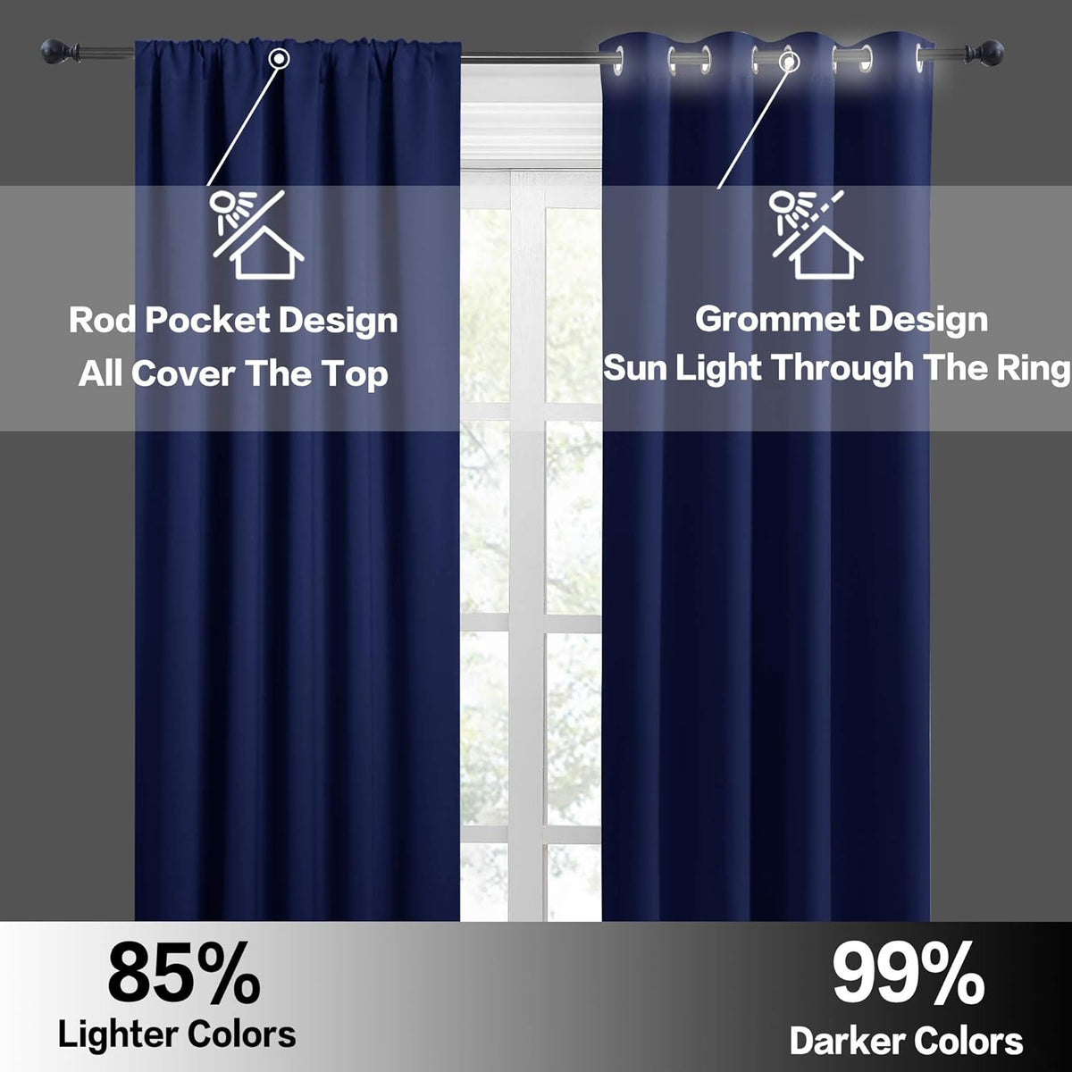 RYB HOME Blackout Curtains - Room Darkening Curtains & Drapes Energy Saving Thermal Insulated Solid