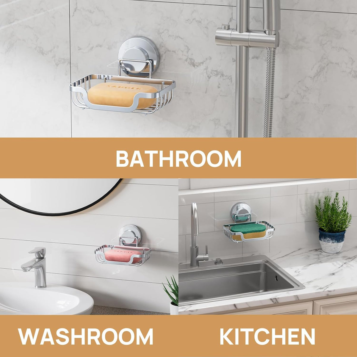 LEVERLOC Soap Dish, Soap Bar Holder for Shower Suction Cup Wall Mounted, Stainless Steel