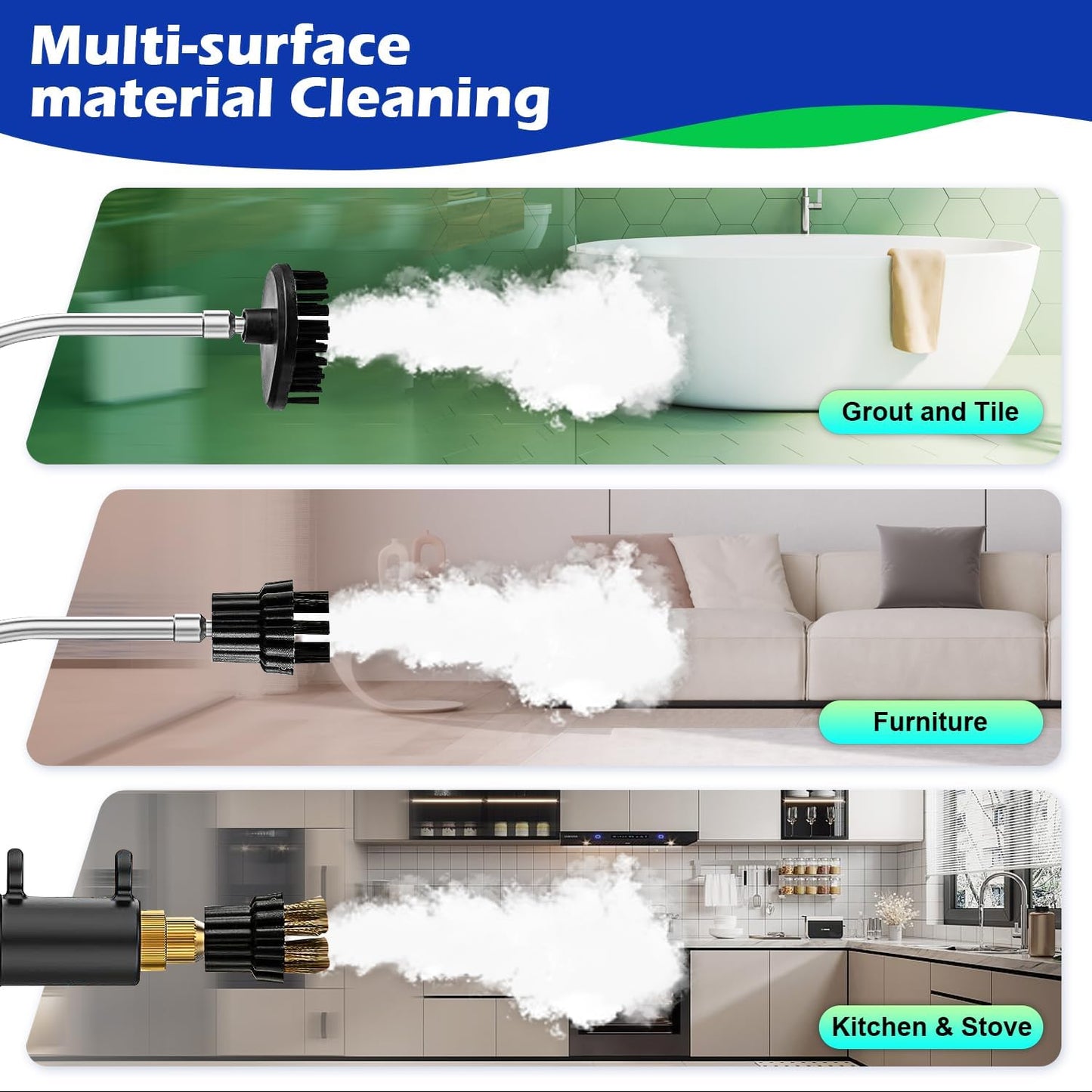 Handheld Steam Cleaner,2500W High Temperature High Pressure Steam Cleaner with 3 Brush Heads