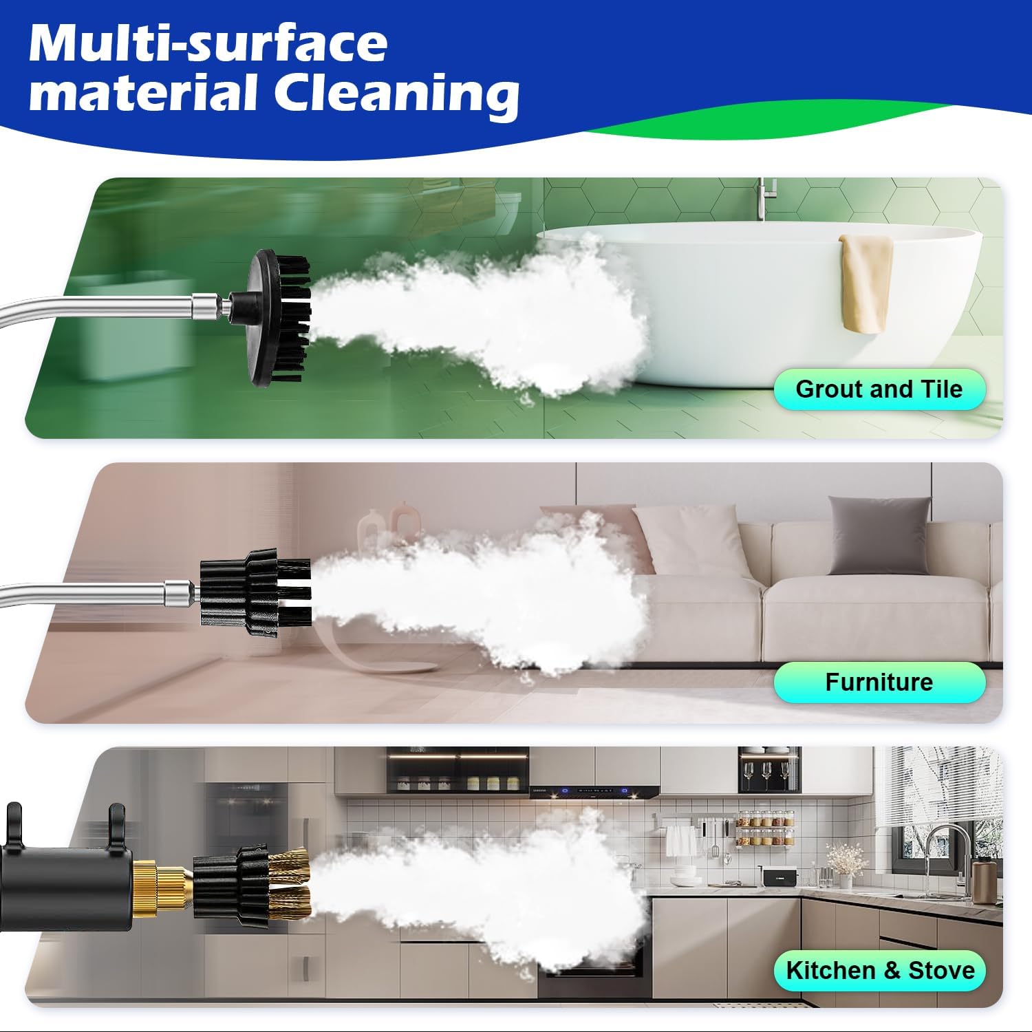Handheld Steam Cleaner,2500W High Temperature High Pressure Steam Cleaner with 3 Brush Heads