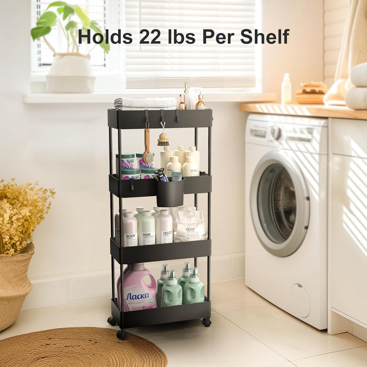 Pipishell Slim Storage Cart with Wheels - Bathroom Cart Organizer Storage, 4Tier Rolling Carts for