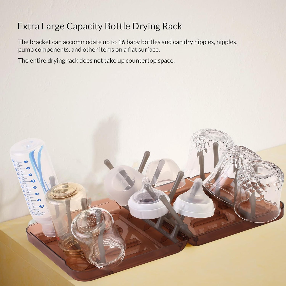 Travel Bottle Drying Rack Space Saving,Foldable Bottle Drain Rack with 16 Ribs,Portable Baby Bottle
