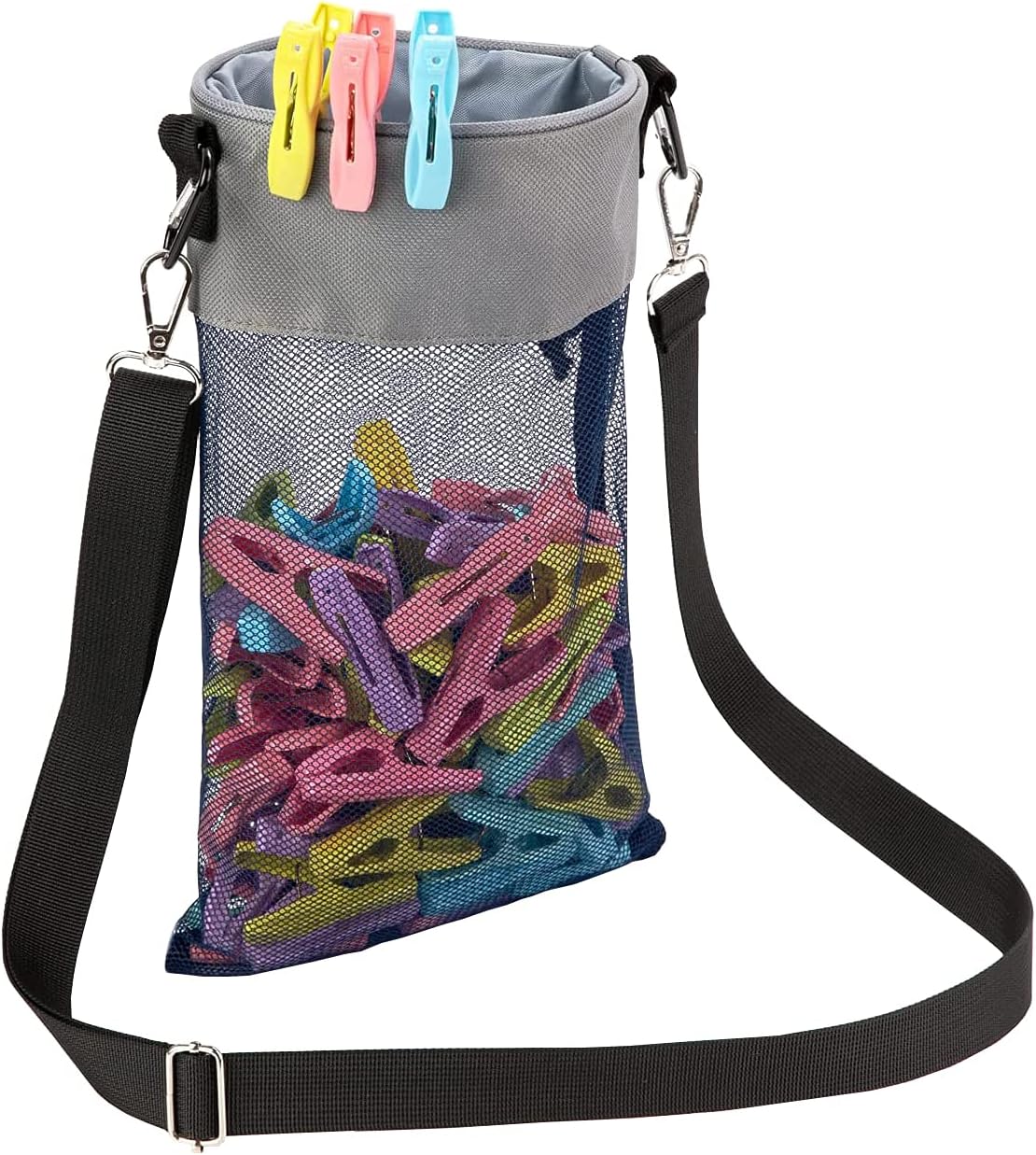 Mesh Clothespin Bag with Hooks Hanging Clothes Pin Bag with Drawstring Closure Clothespin Holder