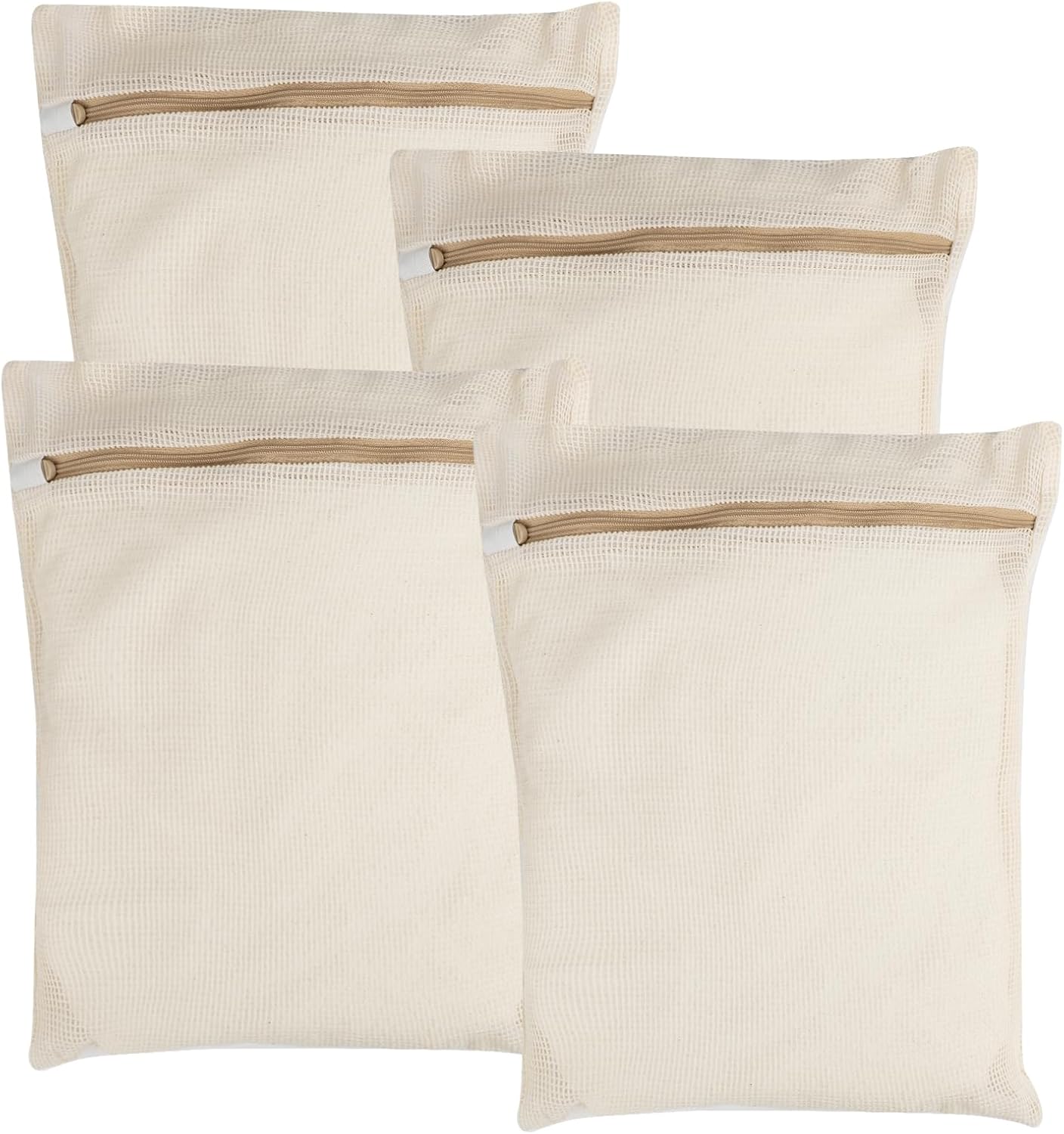 4-Piece Medium Durable Organic Cotton Mesh Laundry Bags with Sturdy Zippers and Breathable Mesh are