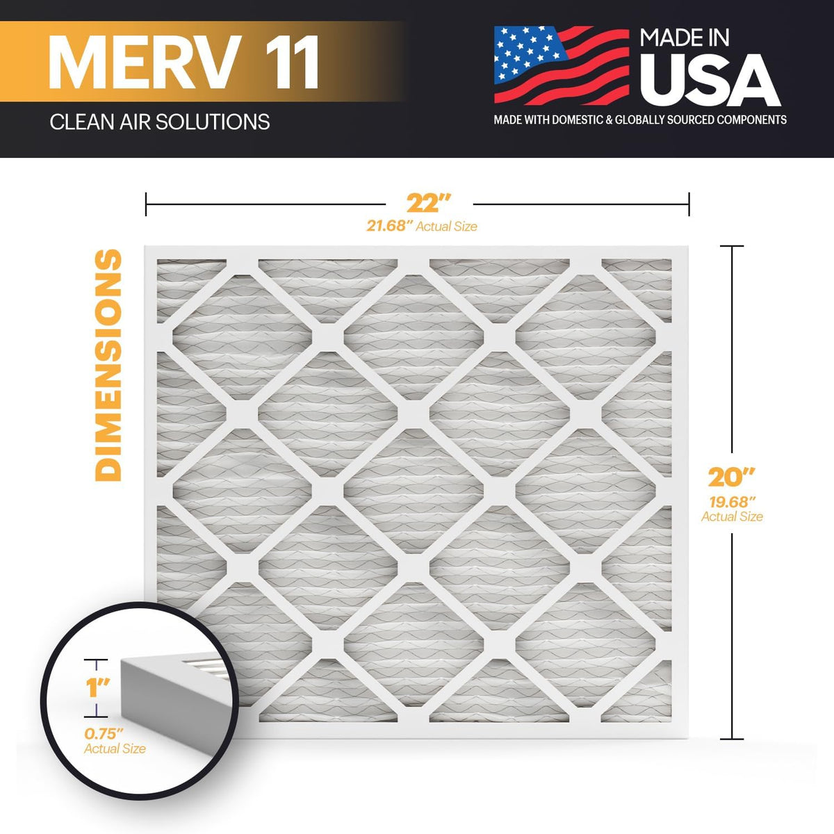 BNX TruFilter 20x22x1 Air Filter MERV 11 (12-Pack)- MADE IN USA - Allergen Defense Electrostatic