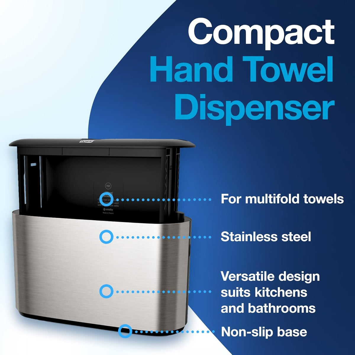 Tork Xpress Stainless Steel Paper Towel Dispenser Compact Design, Fits H2 Hand Towels, Ideal for