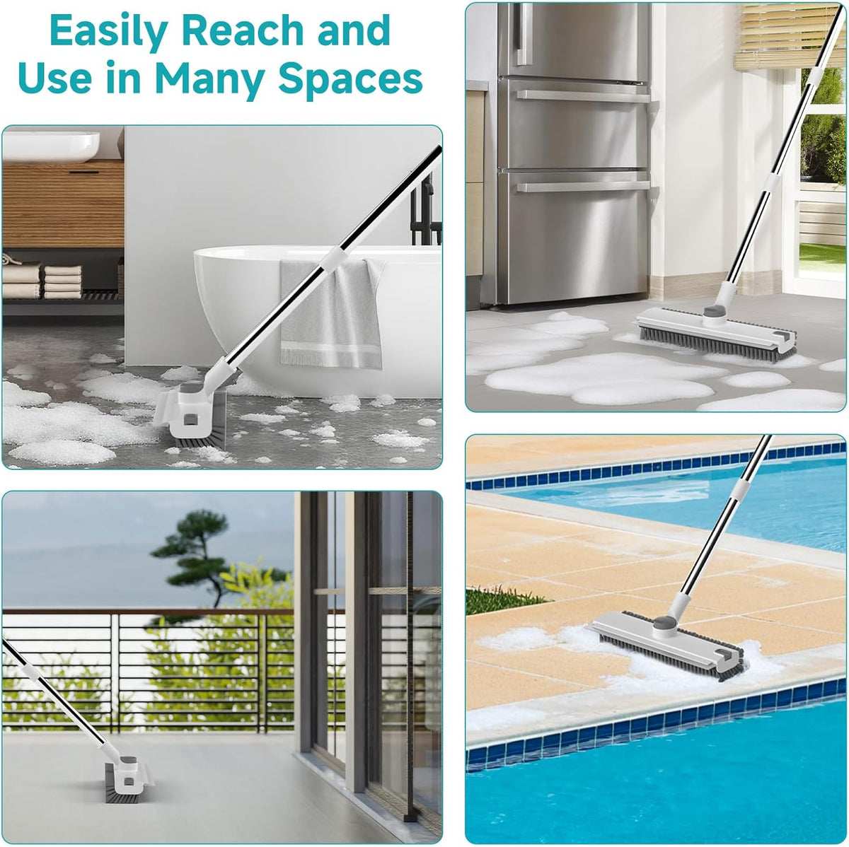 Floor Scrub Brush with Long Handle Length Adjustable, 3 in 1 Heavy-Duty Stiff 90° Bristle Floor